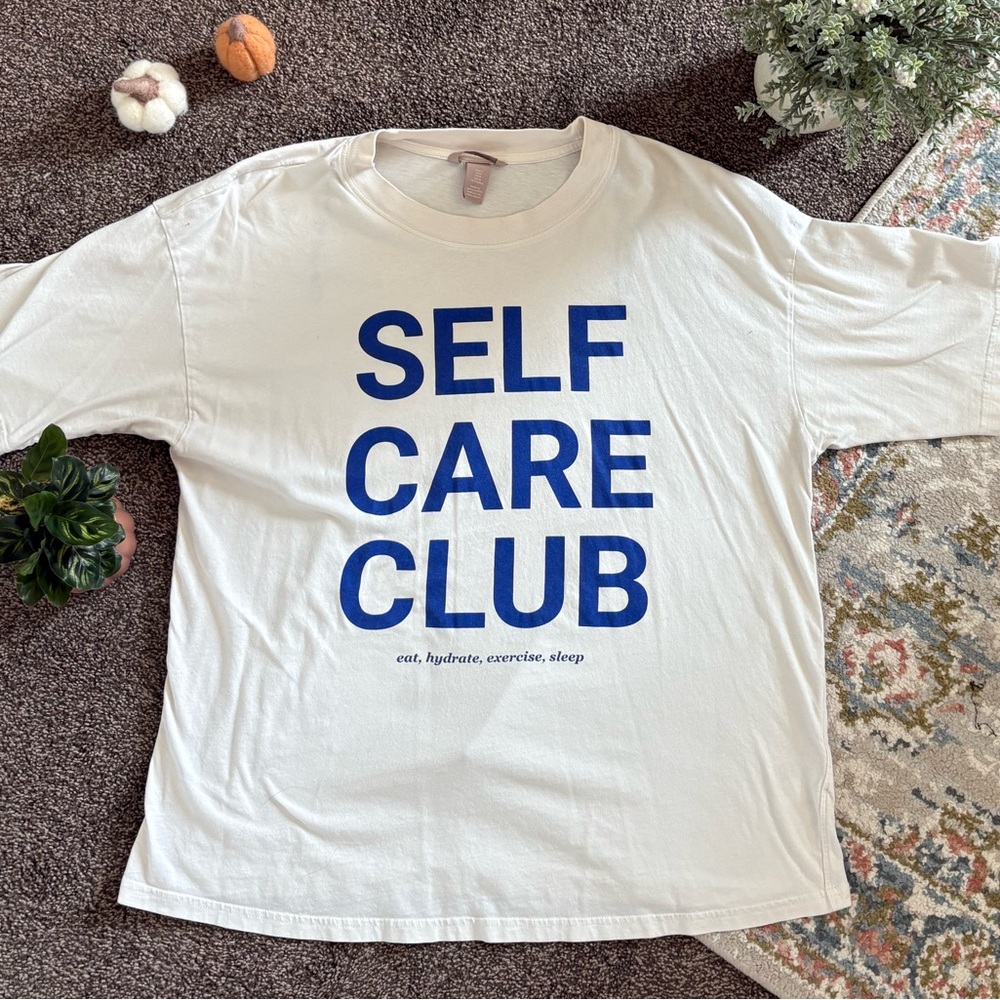 H&M “Self Care Club” Oversized Graphic Tee with Blue Print ✨
